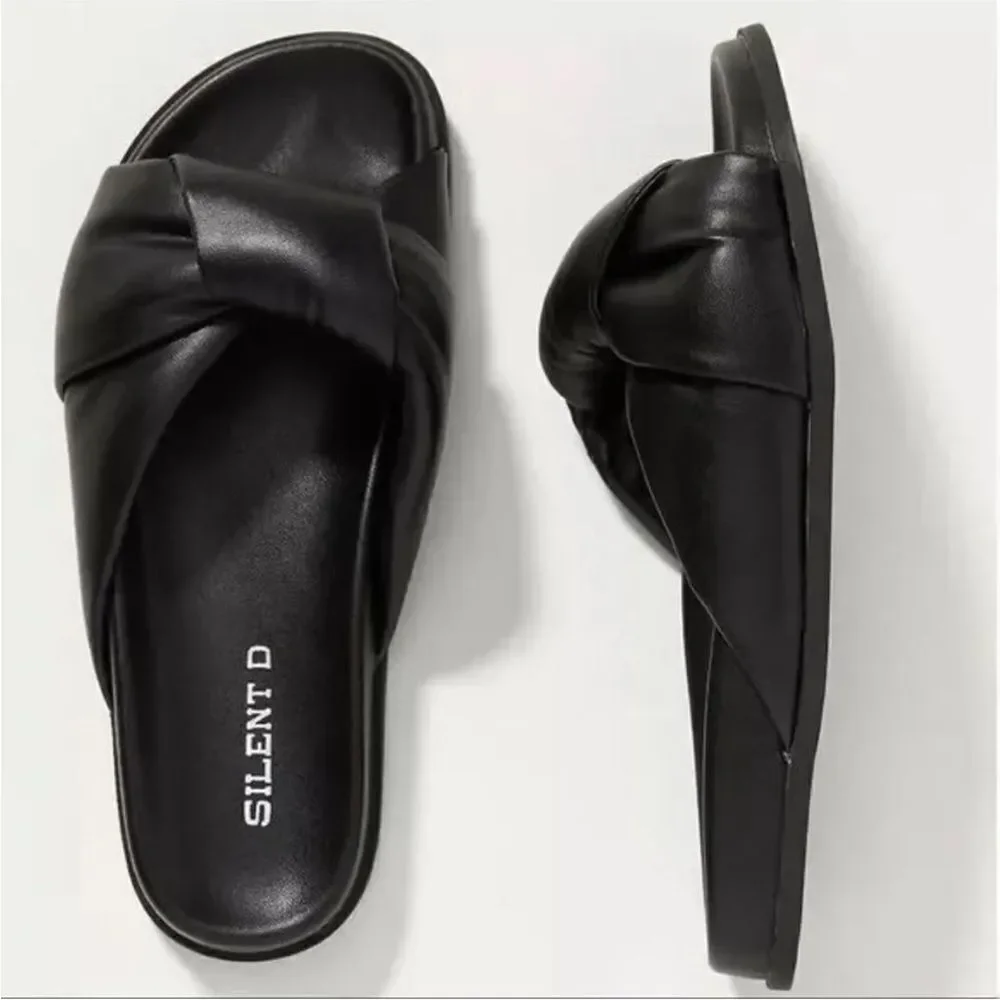 Free People x Silent D Herron Sandals Black Leather Puffy Slides NWOB EU 38 US 8